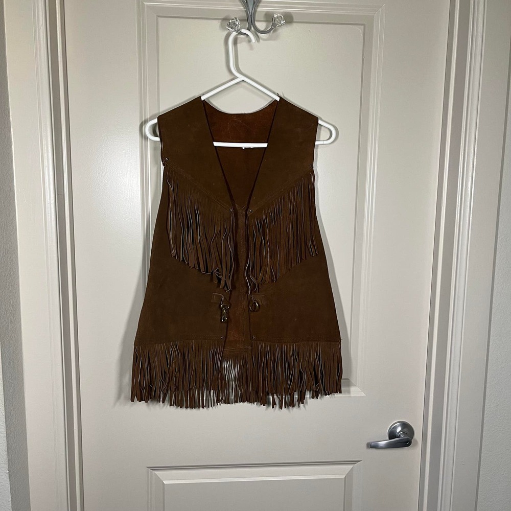 Vintage 60s/70s Dark Brown Suede Leather Fringe Vest Size Large
